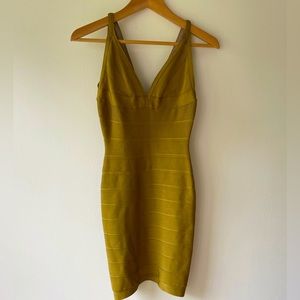 Herve Leger authentic bandage mini mustard dress. Size XS. Very good condition